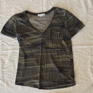 Socialite Olive and Black Camo V-Neck Pocket Tee